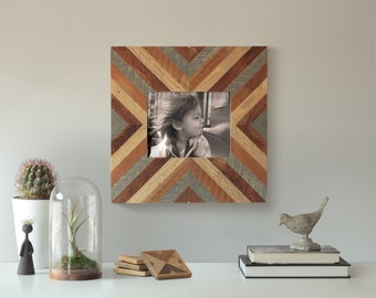 8x10 Unique Wood Frame | X Pattern | Reclaimed Wood Lath