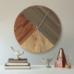 Modern Wood Clock, Reclaimed Wood, Pattern, Decor, Geometric geometric
