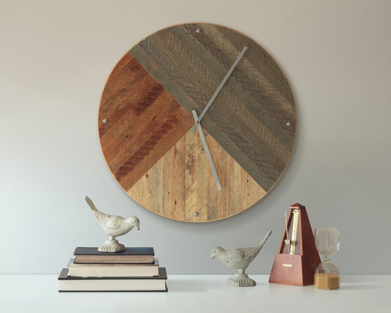 Modern Wood Clock, Reclaimed Wood, Pattern, Decor, Geometric geometric