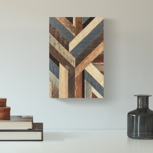 Geometric Wood Wall Art Modern Pattern Reclaimed Wood Etsy