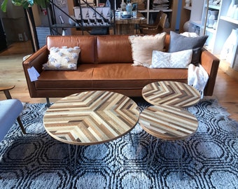 Custom Sized Round Y pattern Reclaimed Wood Lath Coffee Table