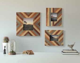 3 Reclaimed Wood Picture Frames, Lath, Pattern, Decor, Geometric