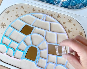 Winter Wonderland Sensory Bin Insert: Igloo insert, Acrylic Ice Cubes - Fits IKEA Trofast, Flisat Insert, Sensory Table, Fine Motor Skill