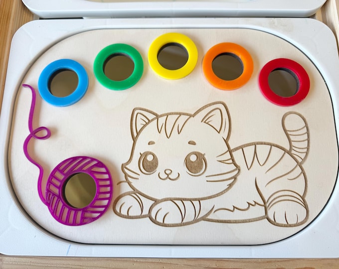 Kitten Color Matching Sensory Bin Insert, Sensory Table, Flisat Insert, Baltic Birch Wood, Fine Motor Skills