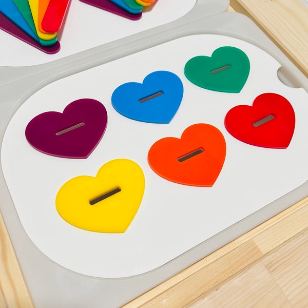 Heart Color Sorting FLISAT Insert for TROFAST bin with acrylic sorting sticks, Sensory Bin Insert, Fine Motor Practice