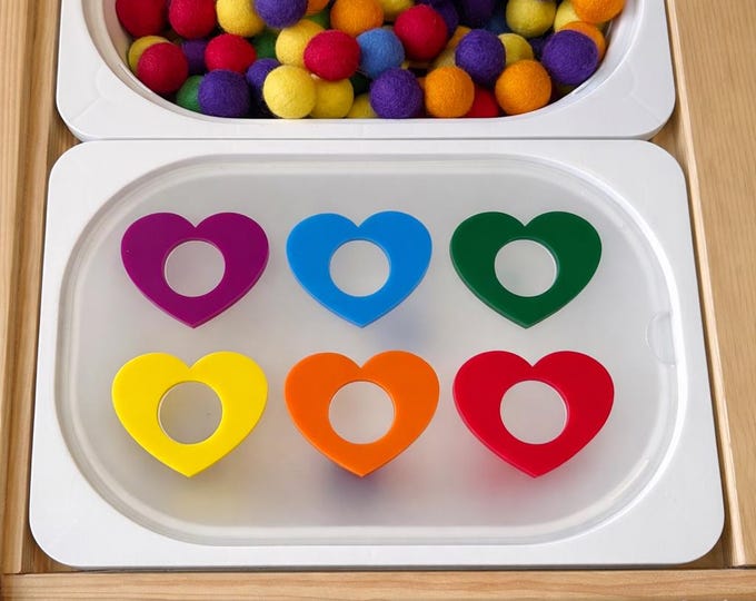 Heart Color Sorting Sensory Bin Insert | Montessori Color Sorting Toy | Fine Motor Activity