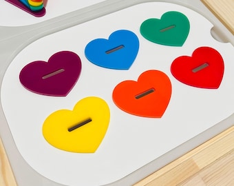 Heart Color Sorting Insert: IKEA Trofast Sensory Bin, Fine Motor Toy