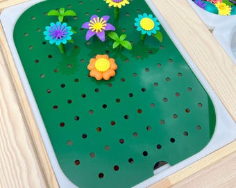 Green Flower Building Peg Board Sensory Insert for IKEA TROFAST Bin, Sensory Table Insert, Flisat Insert