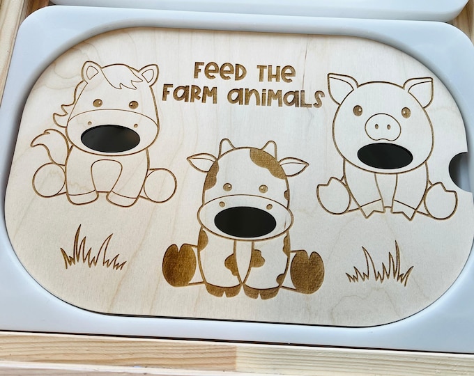 Farm Animal Sensory Bin Insert: Wooden Trofast Table Play Board, Flisat Insert, Sensory Table Insert