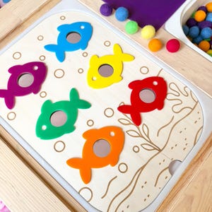 Color Matching Fish Sensory Bin Insert: IKEA Trofast Compatible, Wood & Acrylic, Flisat Insert, Sensory Table