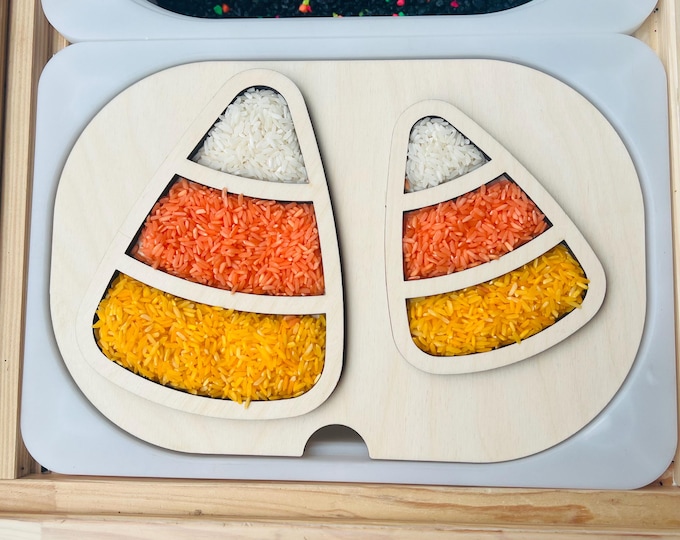 Fillable Candy Corn Sensory Bin Insert, Halloween Sensory Bin Insert TROFAST bin, Flisat, Sorting, Filling, Fine Motor Skills Practice