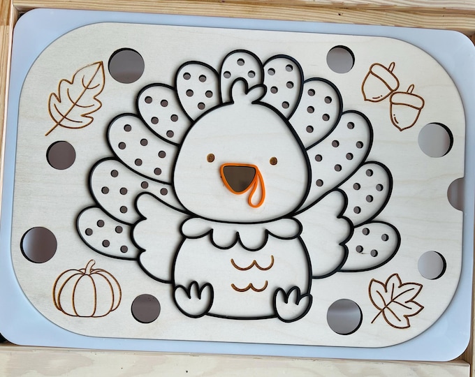 Thanksgiving Turkey Sensory Bin Insert for TROFAST bin, Flisat Table, Fall Insert, Sensory Bin Insert, Acorns, Leaves, Pumpkins