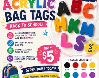 Personalized Acrylic Letter Bag Tag | Custom Backpack Name Tag | Back to School Gift | Lunch Box Tag | Initial Luggage Tag