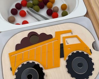 Dump Truck Sensory Bin Insert, Flisat Insert, Sensory Table Insert, Toddler Activity, Fine Motor Skills Practice