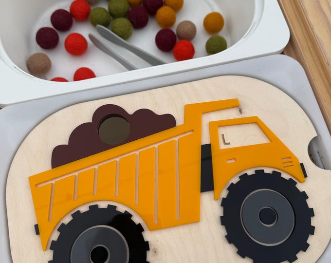 Dump Truck Sensory Bin Insert, Flisat Insert, Sensory Table Insert, Toddler Activity, Fine Motor Skills Practice