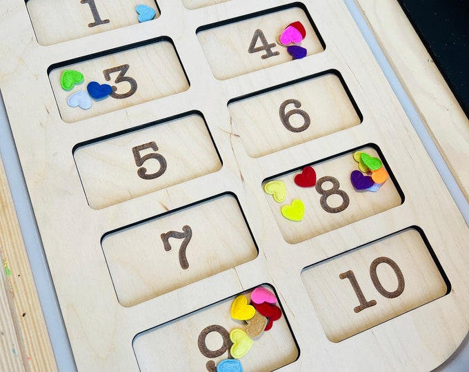 Wooden Number Counting Sensory Bin Insert, Ten Frame