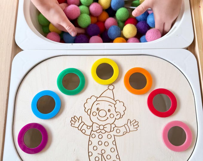 Clown Sensory Bin Insert for Small Ikea Trofast | Wooden & Acrylic Color Sorting Board | Montessori Fine Motor Toy