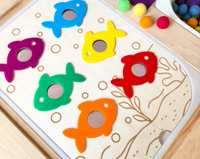 Color Matching Fish Sensory Bin Insert: IKEA Trofast Compatible, Wood & Acrylic