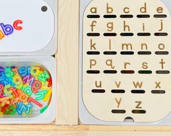 Lowercase Alphabet Sensory Bin Insert: IKEA Flisat Table, Montessori Learning, Sensory Table Insert, Flisat Insert