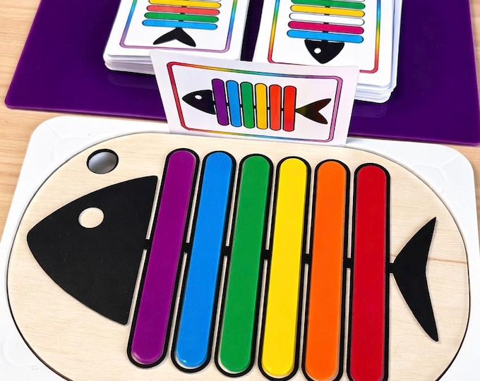 Fish Skeleton Sensory Bin Insert, Color Sequencing, Fine Motor Activity