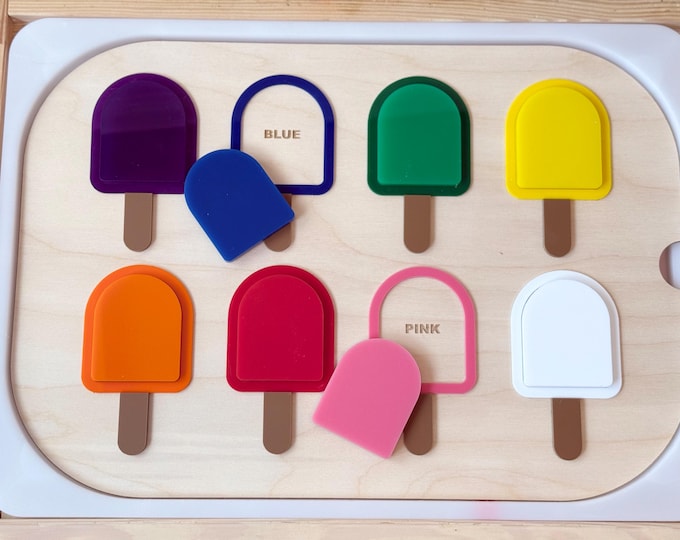 Match the Popsicle Sensory Bin Insert | Color Matching Wooden Puzzle | Fits IKEA Trofast | Montessori Fine Motor | Toddler Learning Board