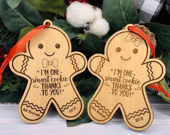 Personalized Teacher Ornament • Gingerbread Style Teacher Gift • Custom Name & Year Maple Wood Christmas Ornament