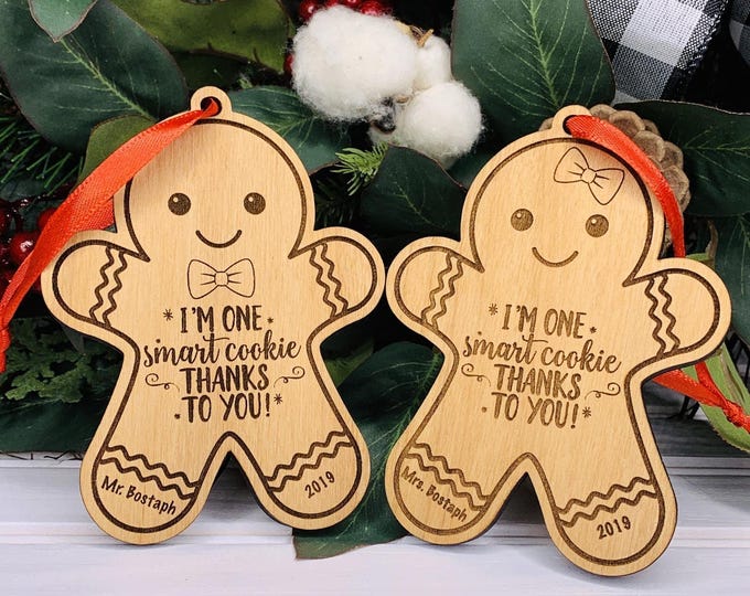 Personalized Teacher Ornament • Gingerbread Style Teacher Gift • Custom Name & Year Maple Wood Christmas Ornament