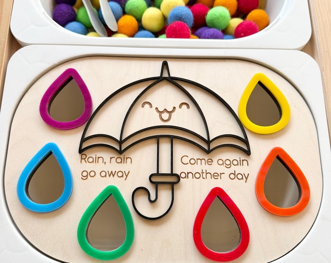 Rainbow Raindrop Sensory Bin Insert | Color Sorting | Fine Motor Skill Practice