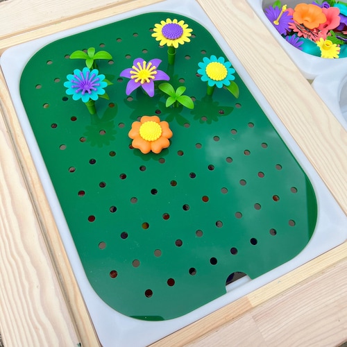 Insert sensoriel de panneau perforé de construction de fleurs vertes pour la poubelle IKEA TROFAST, insert sensoriel de table, insert Flisat