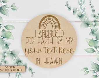 Engraved Wood Baby Announcement Sign: Handpicked for Earth Keepsake (5 inch)