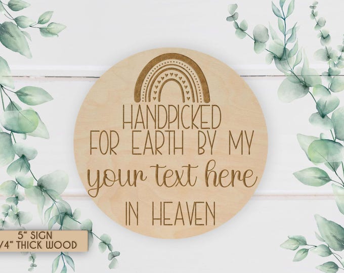 Engraved Wood Baby Announcement Sign: Handpicked for Earth Keepsake (5 inch)