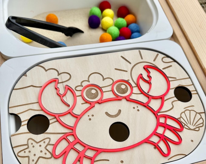 Crab Sensory Bin Insert | Beach Sensory Play | Flisat Table Insert | Fine Motor Toy | Montessori Toddler Activity | Ocean Theme