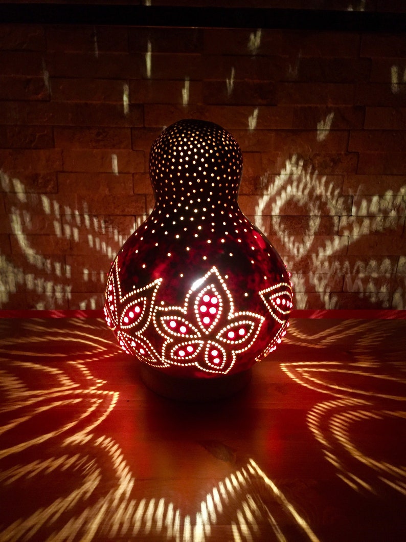 Floral Pattern Red Beaded Oriental Art Lampshade Turkish Gourd Etsy