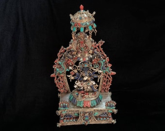 Masterpiece Mahakala with Inlay of Lapis, Coral, Turquoise & Pearl