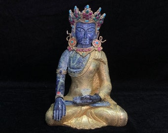 Magnificent Crowned Lapis Lazuli Shakyamuni Buddha Statue