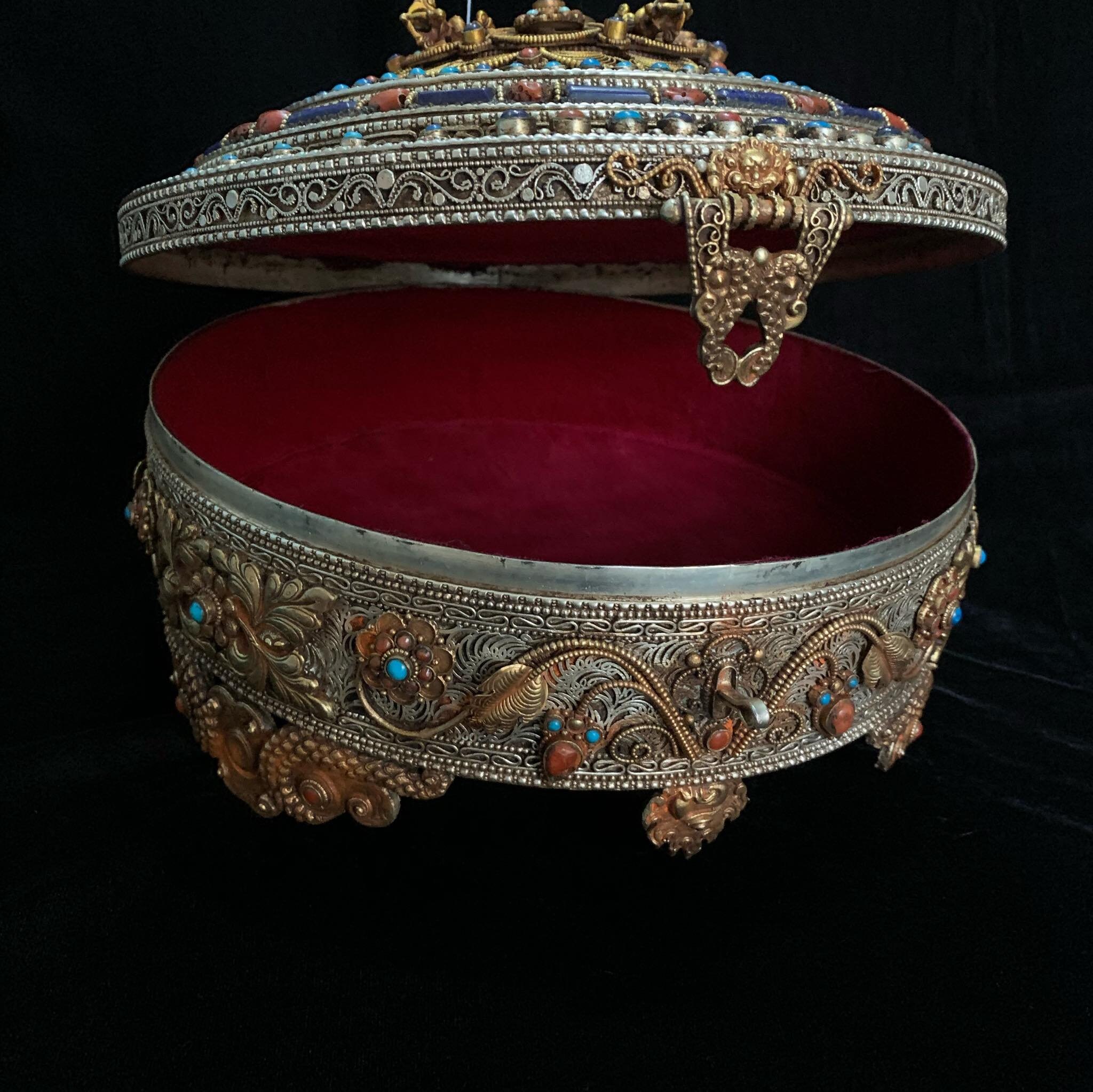 Nepal Royal Jewelry Treasure Box With Gem Inlay Etsy