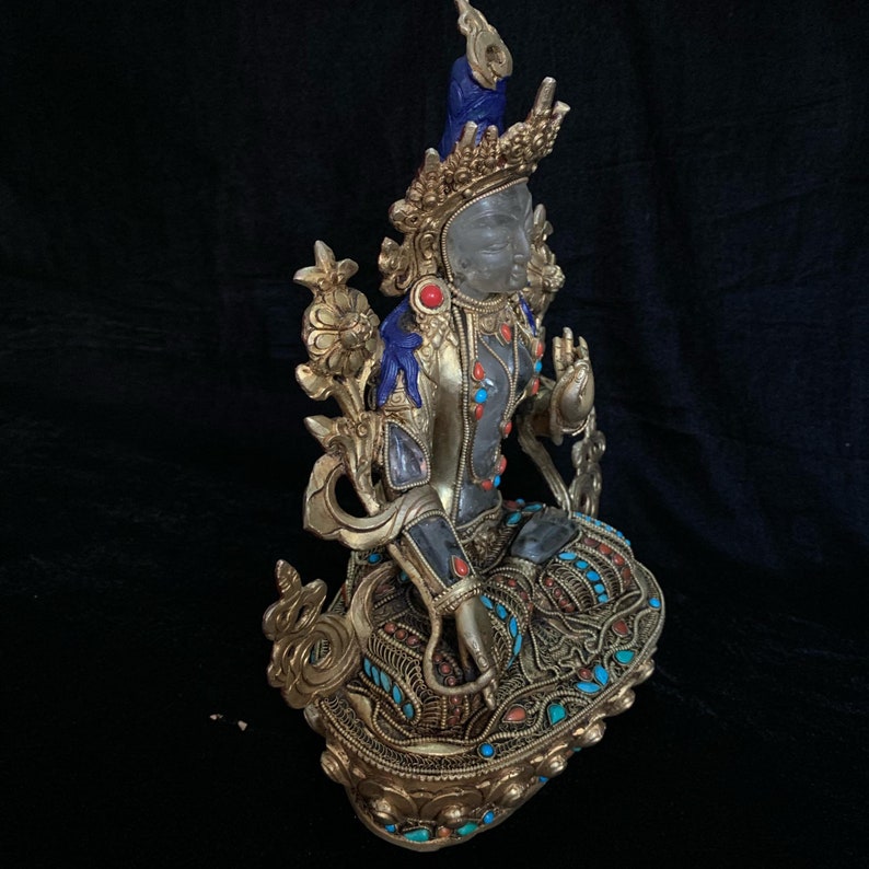 Nepali Crystal White Tara Gilt Statue with Stonework Inlay Etsy