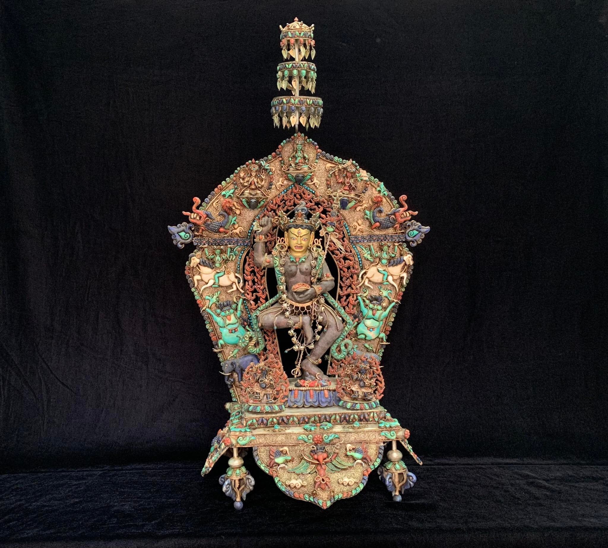 Masterpiece Nepal Vajrayogini Sterling Silver Ruby Gem Inlay Statue