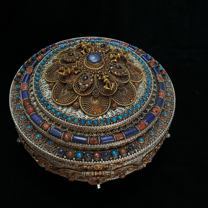 Nepal Royal Jewelry Treasure Box With Gem Inlay Etsy