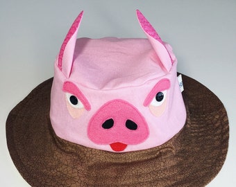 Muddy Pig Bucket Hat, baby, kid + adult sizes, pink glitter and brown cotton fabrics, made to order, animal clothes, fun summer hat, sun hat