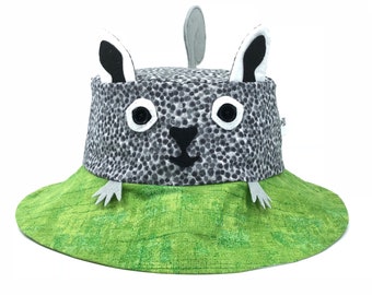 Squirrel sun hat for kids and adults. Great bucket hat for backyard adventures and lots of fun. Great sun protection. Unique and handmade.