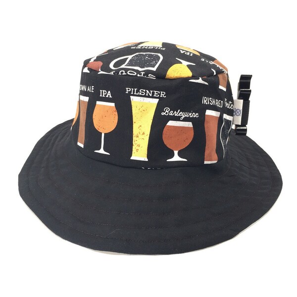 The Beer Hat, drinking hat, sunprotection with detachable bottle opener, various beers fabric, adult size only