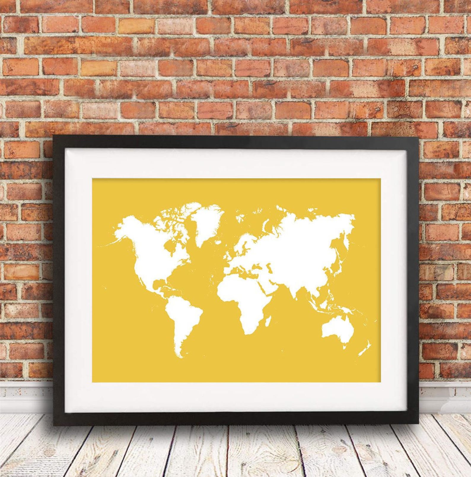 Yellow World Map Illustration Art Print World map print | Etsy