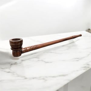 Handcrafted 13 inch long stem wooden pipe artistic pipe rings
