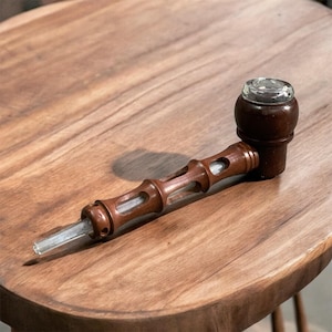 Handcarved 5.5inch Glass wood combine pipe artistic design glass fitting inside for unique style, Deep bowl easy to clean