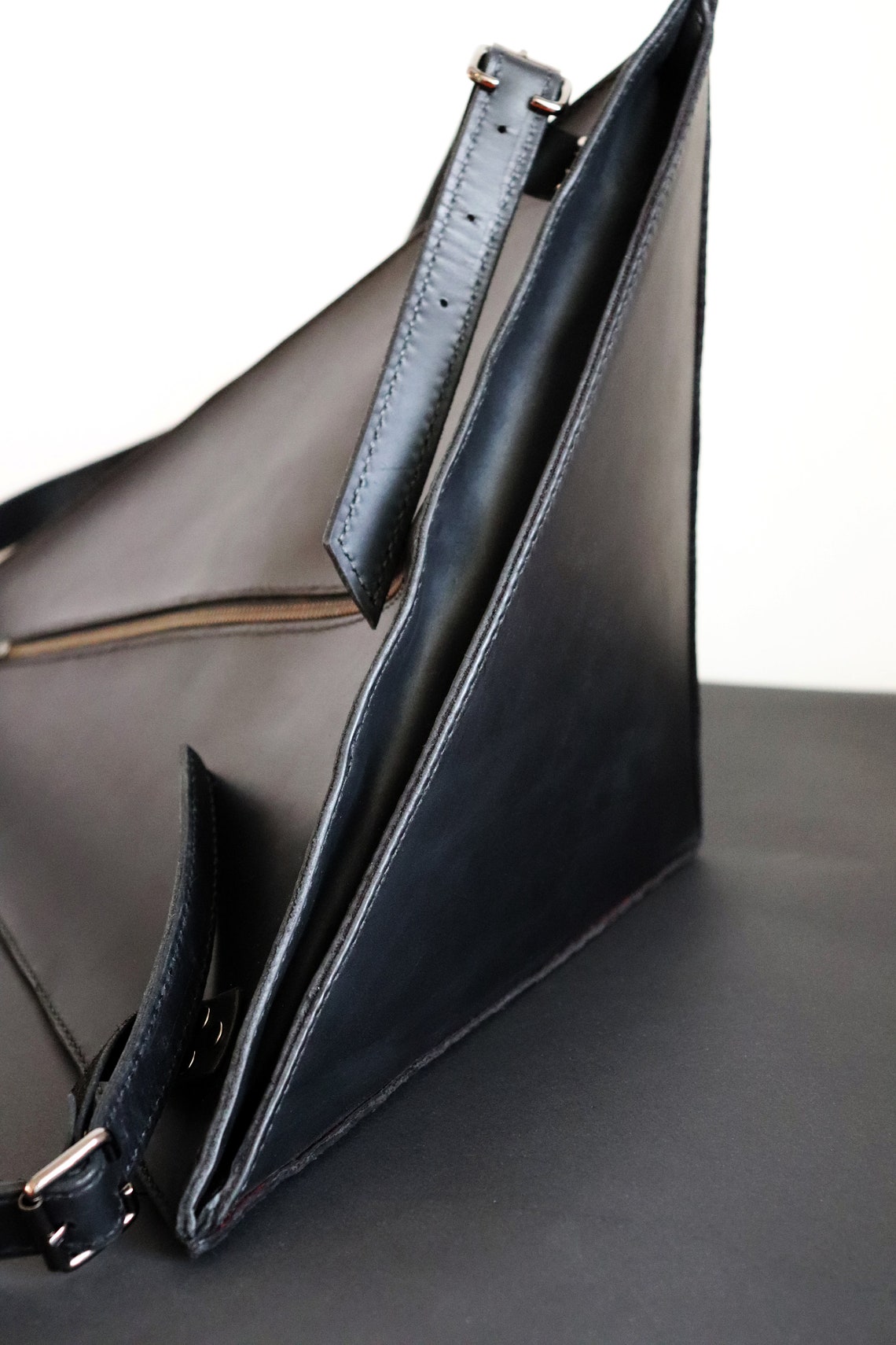 Triangle Backpack Leather Backpack Structurized Rucksack Etsy