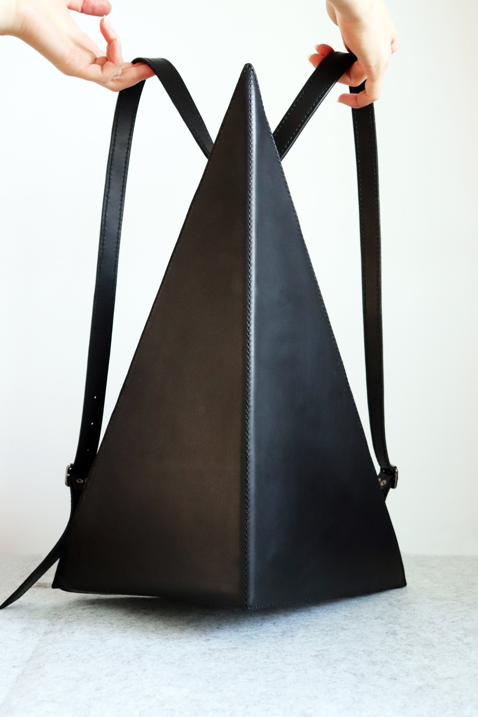 Triangle Backpack Leather Backpack Structurized Rucksack Etsy
