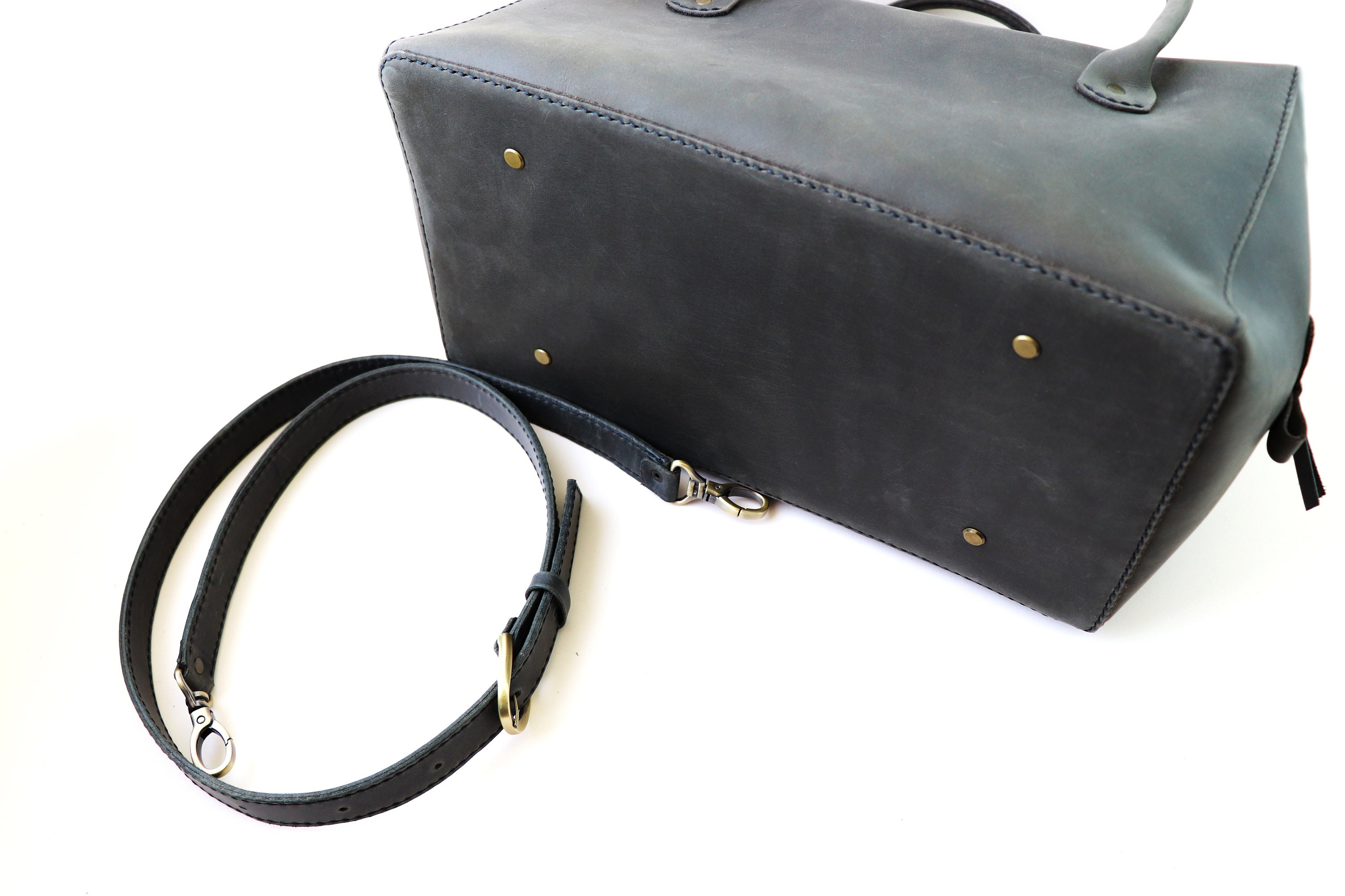 Leather Travel Bag Hand Luggage Bag Gray Leather Handbag Etsy