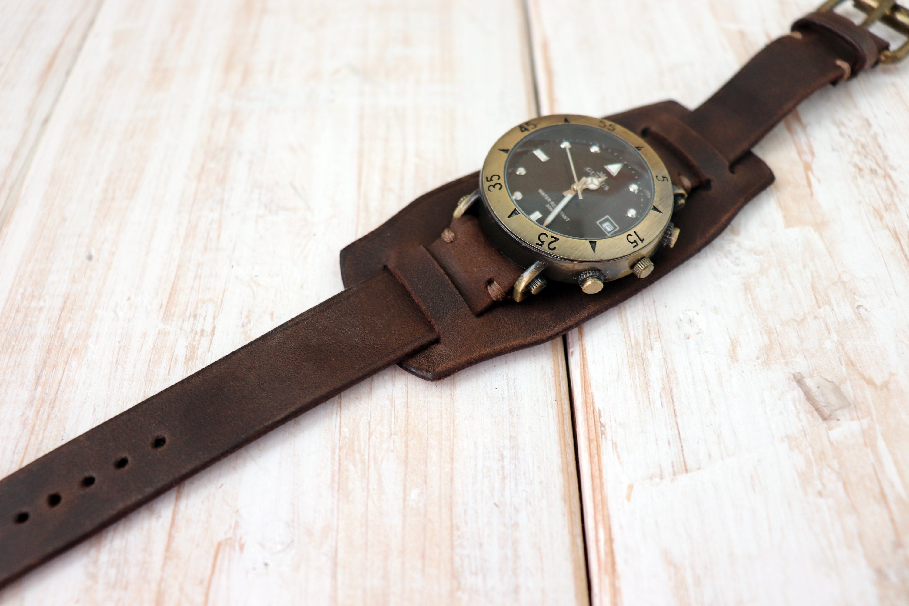 Leather Watch Band Personalized Leather Watch Strap Brown Etsy