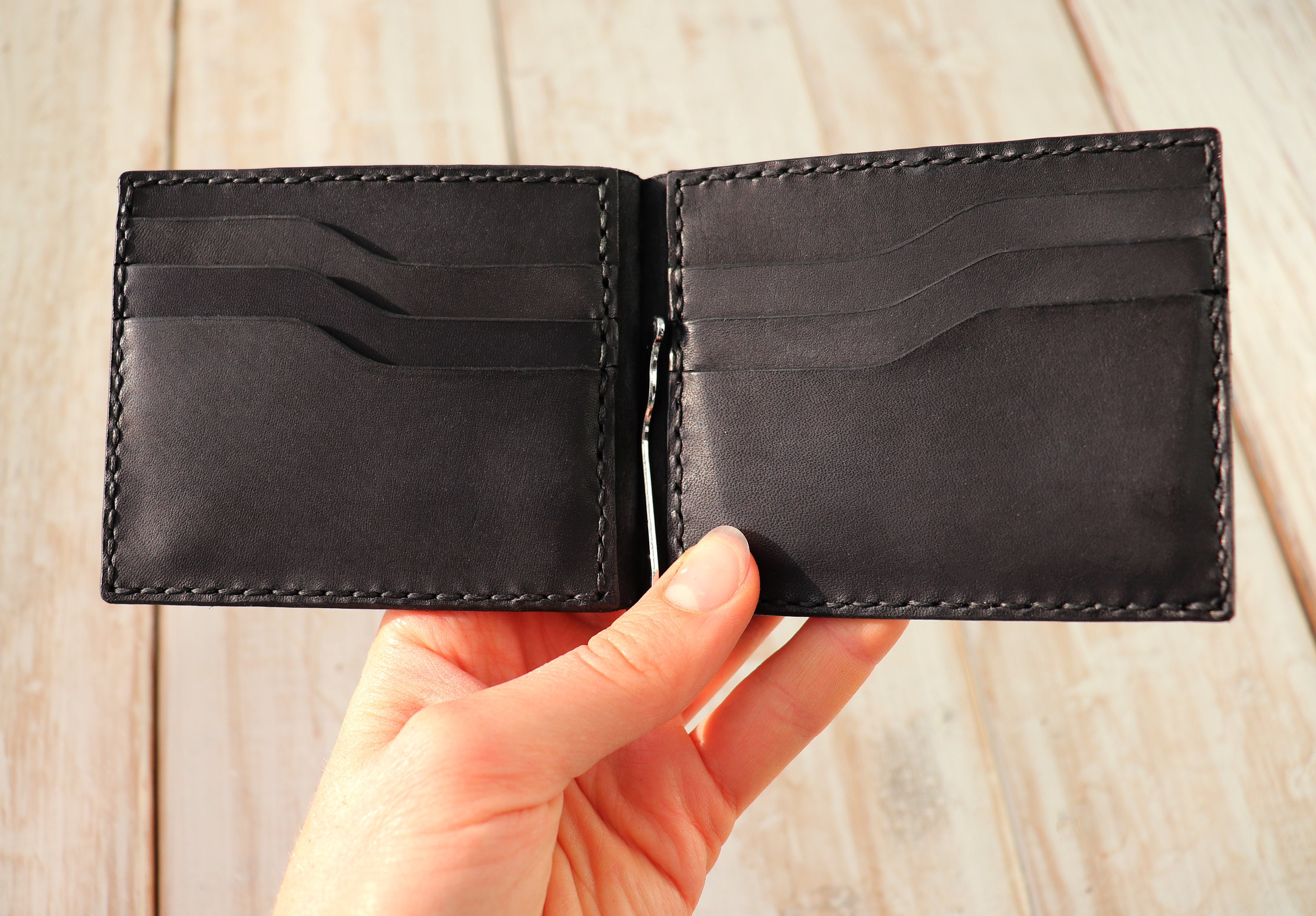 Minimalist money clip wallet Compact leather cardholder Bi Etsy